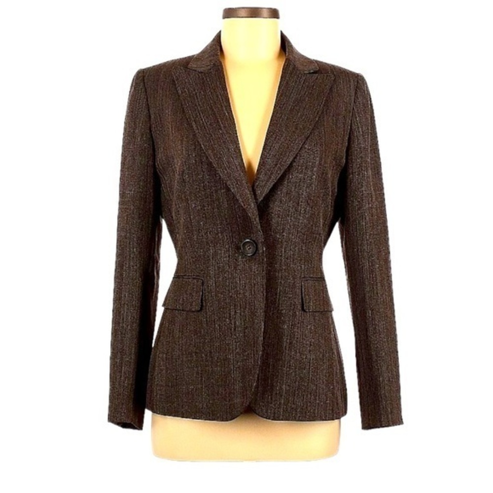 Tahari 6 black/white 1‎ button double breasted fully lined career classic blazer
